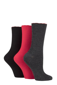 Ladies 3 Pair Elle Ribbed Bamboo Socks with Scallop Top