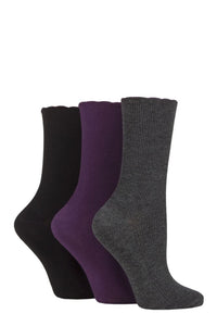 Ladies 3 Pair Elle Ribbed Bamboo Socks with Scallop Top