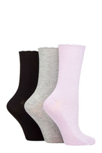 Load image into Gallery viewer, Ladies 3 Pair Elle Ribbed Bamboo Socks with Scallop Top