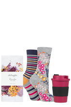 Load image into Gallery viewer, Ladies 2 Pair Thought Zebina Bamboo and Organic Cotton Gift Boxed Socks with Bamboo Cup
