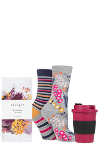 Ladies 2 Pair Thought Zebina Bamboo and Organic Cotton Gift Boxed Socks with Bamboo Cup